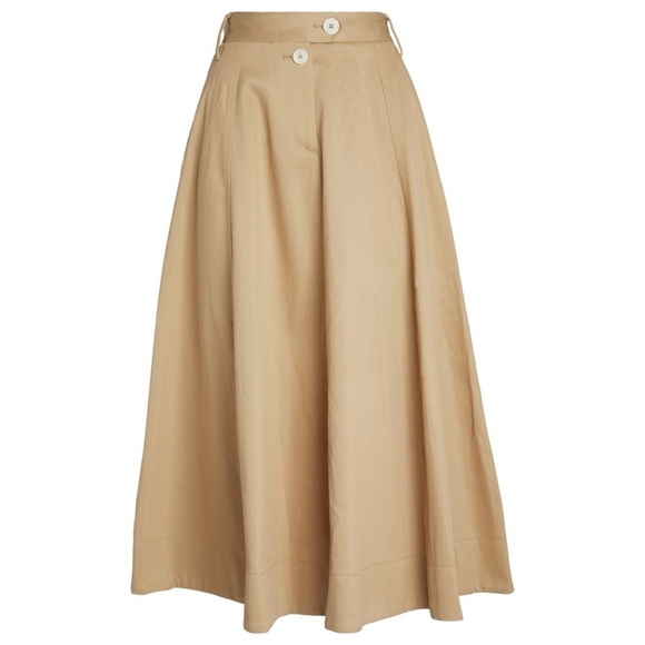 TOMMY HILFIGER Khaki Embroidered Crest Cotton Twill Pleated Chino Midi Skirt L - Picture 12 of 14
